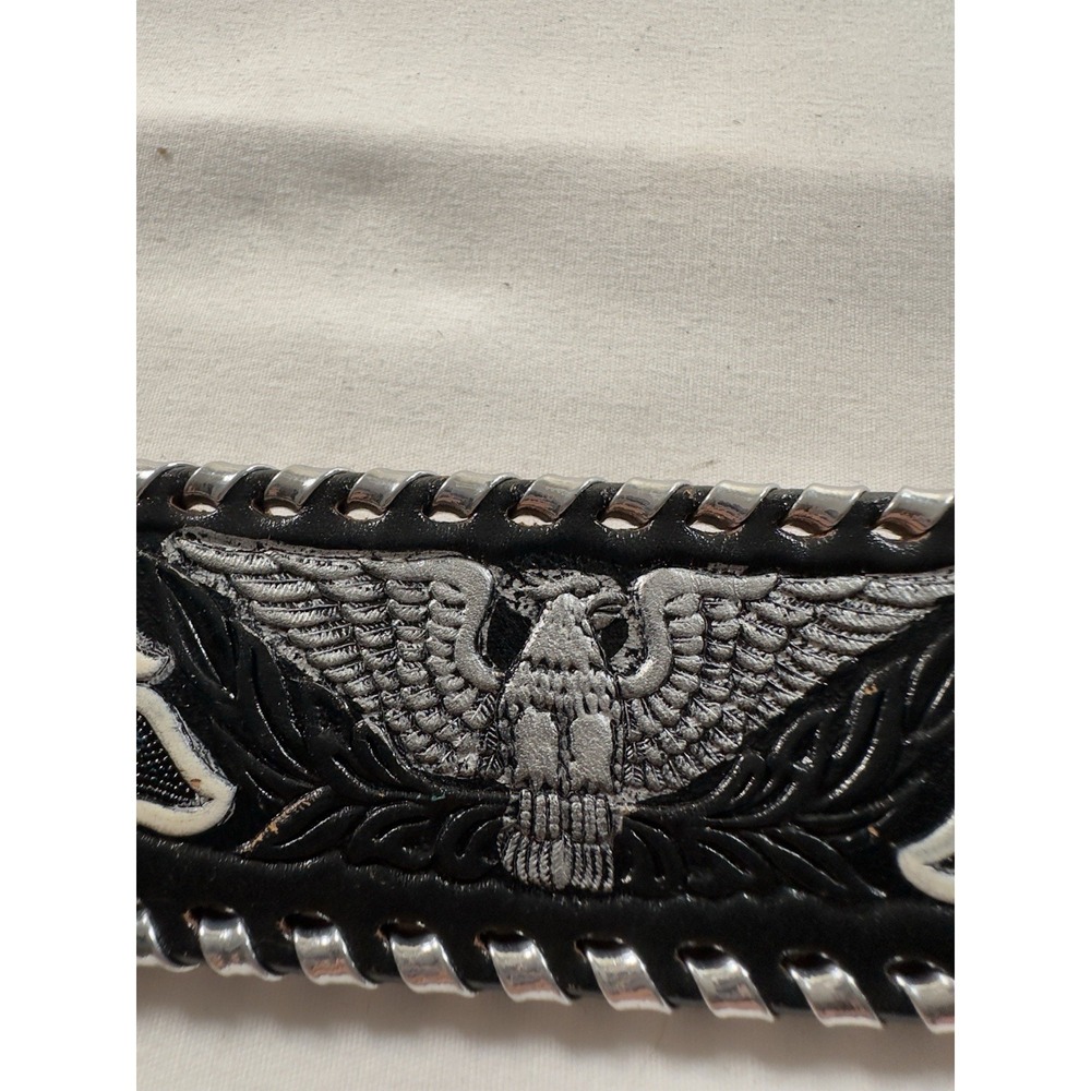 Mallory Belt Men 40 Black Silver Country Western Cowboy Tooled USAB